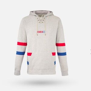 CCM Hockey Hoodie vintage style jersey lace with blue and red stripes